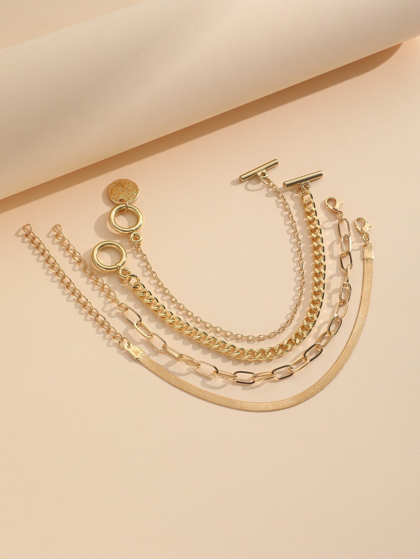 Shein - 4pcs/set Retro & Minimalist Multi-layer Bracelets For Women