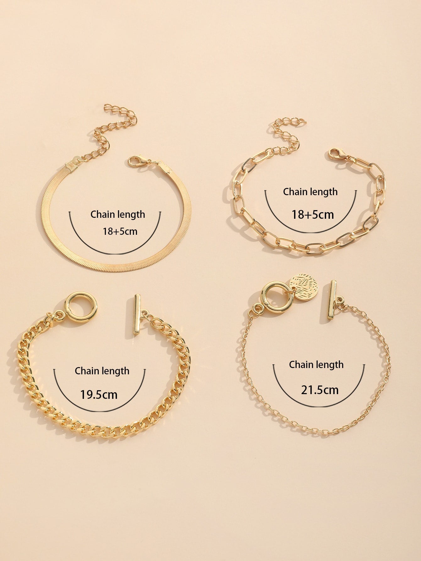 Shein - 4pcs/set Retro & Minimalist Multi-layer Bracelets For Women