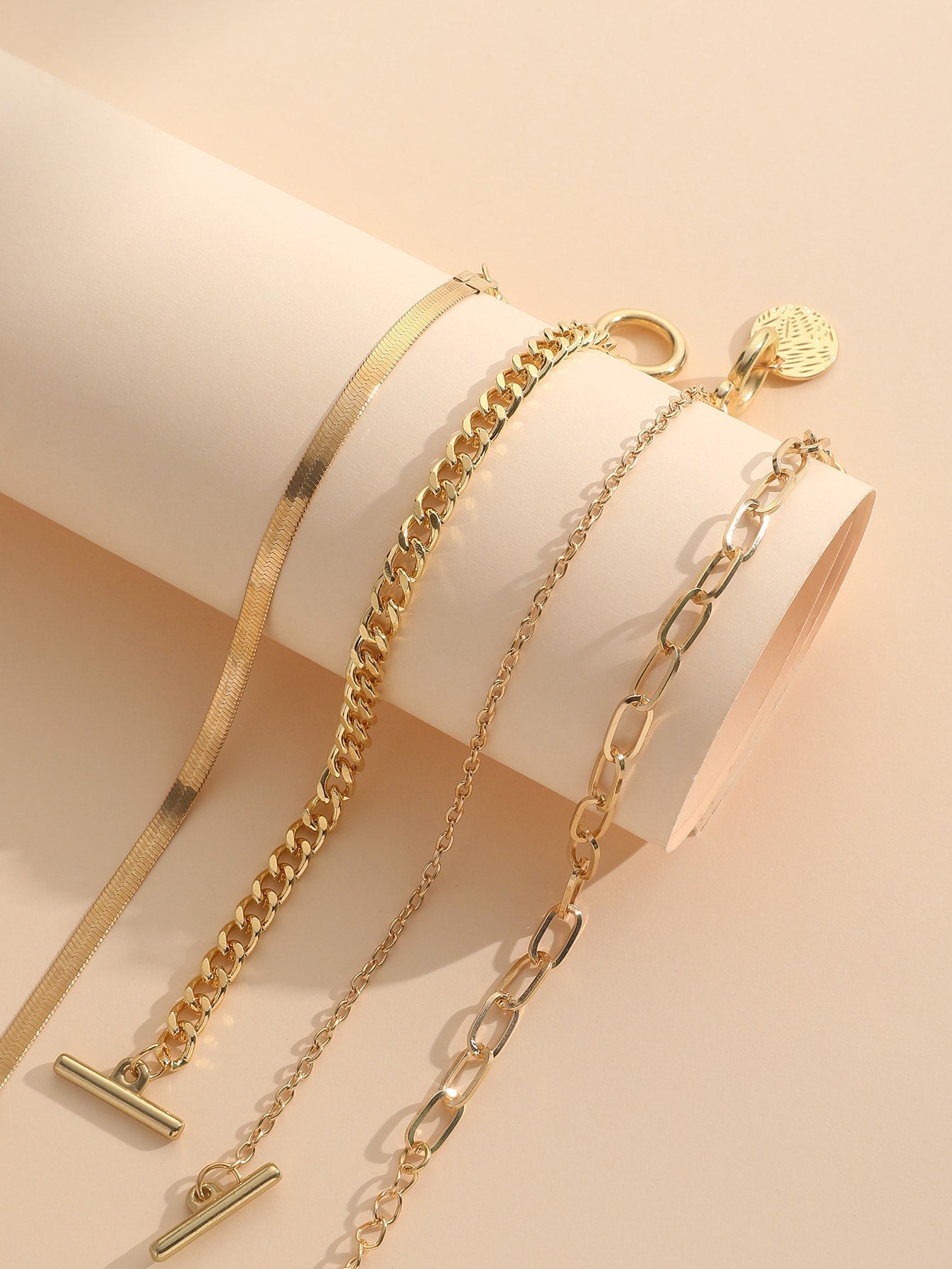 Shein - 4pcs/set Retro & Minimalist Multi-layer Bracelets For Women