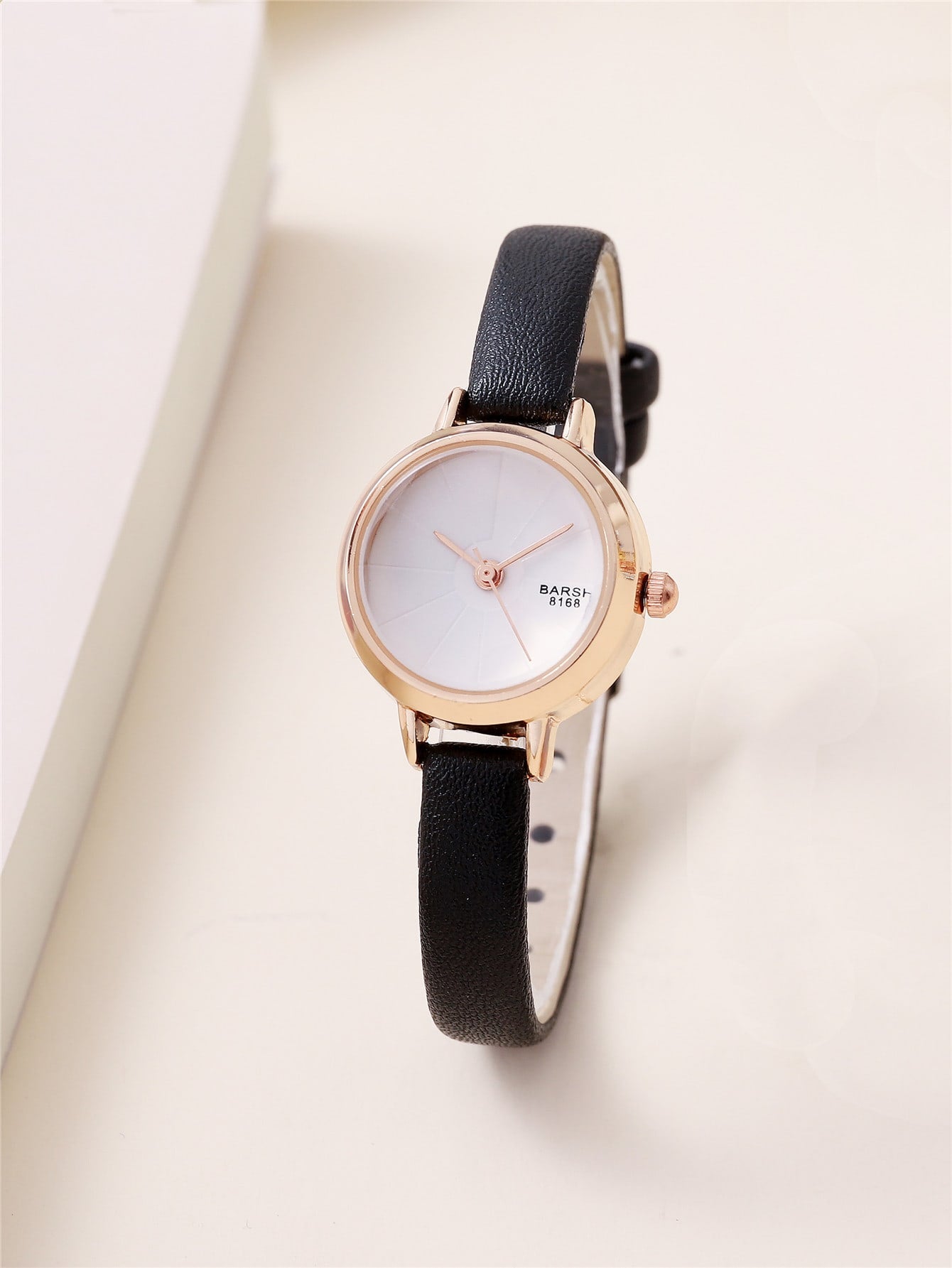 Shein - 1pc Black PU Polyurethane Strap Fashion Round Dial Quartz Watch, For Daily Life