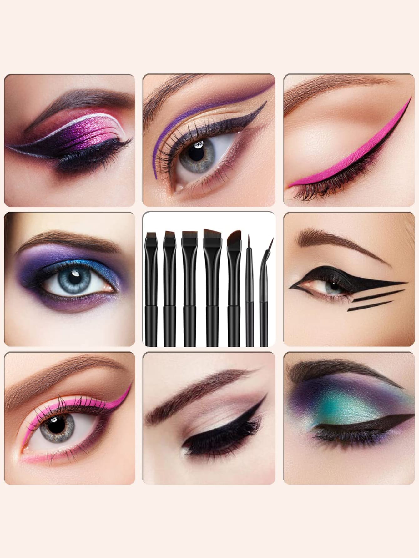 Shein - 7Pcs Eyeliner Brush Professional Eyeliner Makeup Brushes Angled Flat Cosmetic Brush Makeup Tools Black Friday