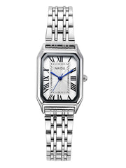 Shein - Women Silver Stainless Steel Strap Fashionable Geometric Dial Quartz Watch, For Daily Life