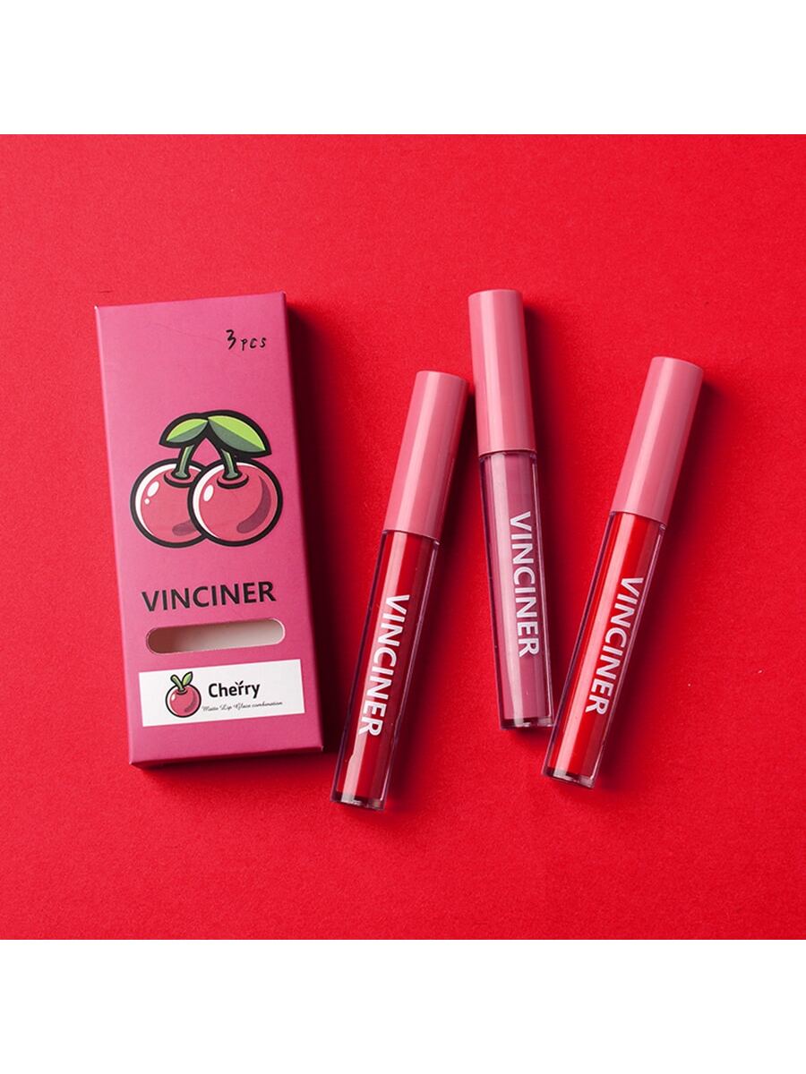 Shein - Matte Liquid Lipstick Set, 3Pcs Mist Non-Stick Cup Moisturizing Long-Lasting Wear Lip Glaze Lip Gloss Lipstick Makeup Set