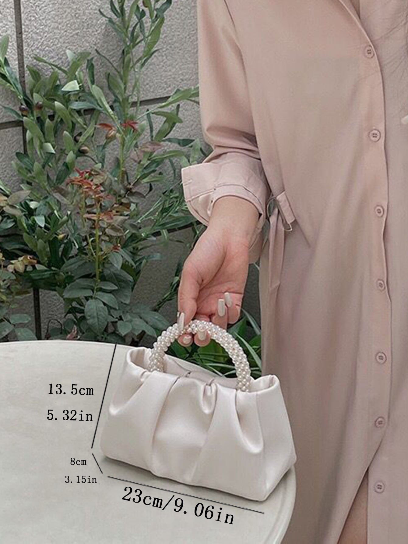 Shein - Argyle Princess Faux Pearl & Rhinestone Pearl Chain & Decor Faux Pearl Handle Cloud-Shaped Shoulder Bag