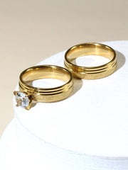 Shein - 1pair Stainless Steel Fashionable Couple Rings With Sandblast Texture, Wedding Rings, Valentine's Day Gift
