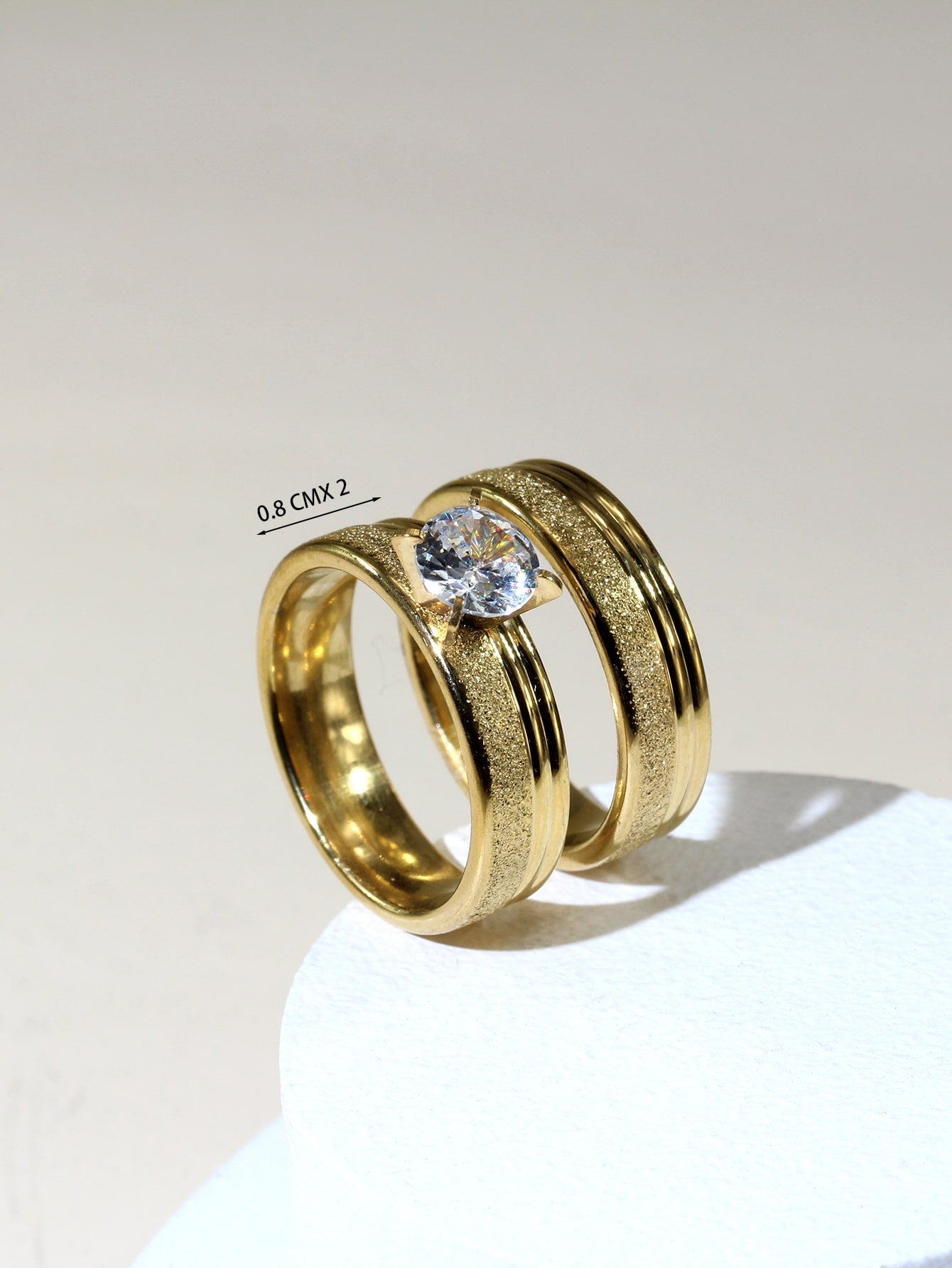 Shein - 1pair Stainless Steel Fashionable Couple Rings With Sandblast Texture, Wedding Rings, Valentine's Day Gift