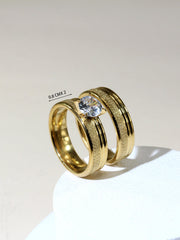 Shein - 1pair Stainless Steel Fashionable Couple Rings With Sandblast Texture, Wedding Rings, Valentine's Day Gift