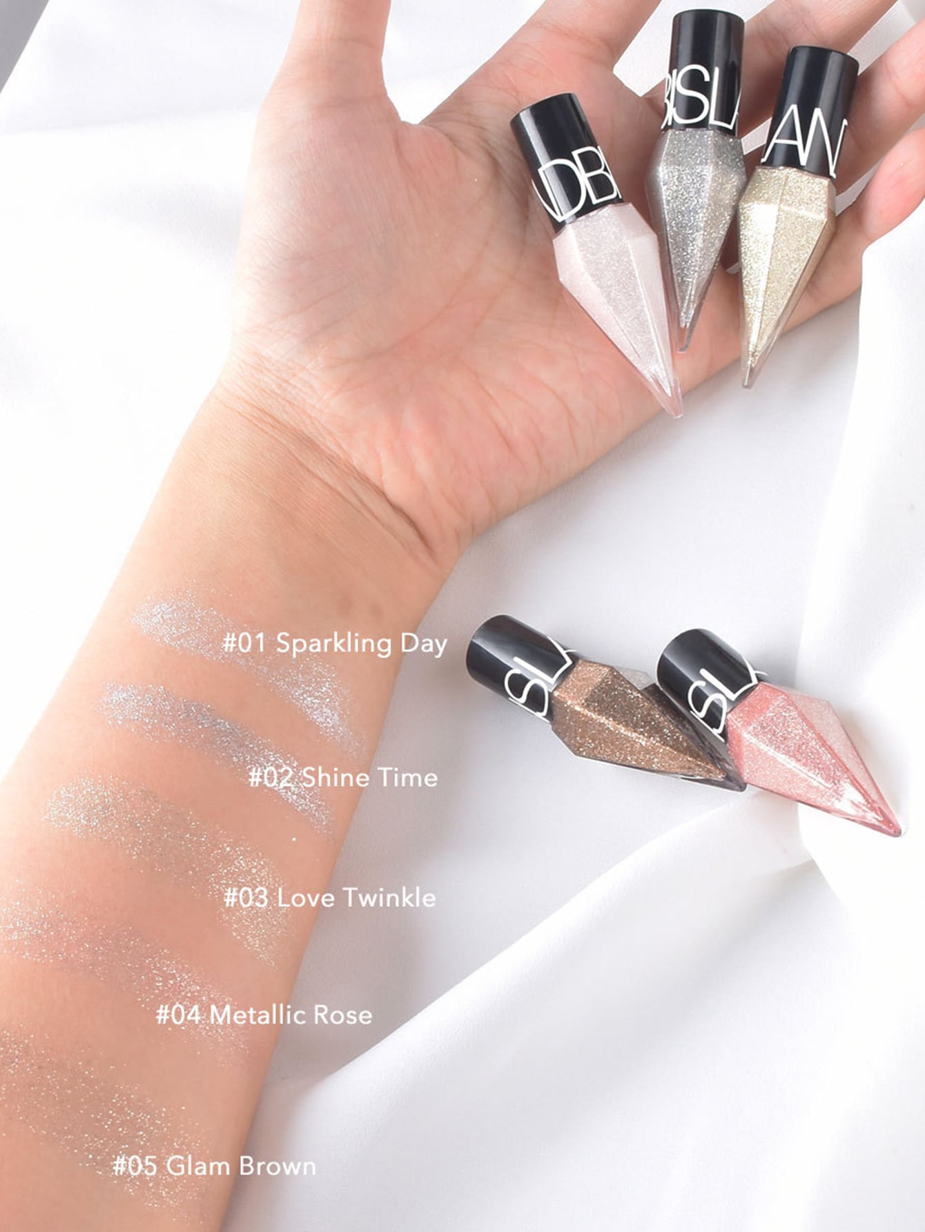 Shein - Rhinestone Glitter Eye Liners Eyeshadow, 1Pc Waterproof Silver Rose Gold Color Sequins Long-lasting Eyeliner Eye Shadow Y2K Makeup Beauty Cosmetics LK102-02 silver