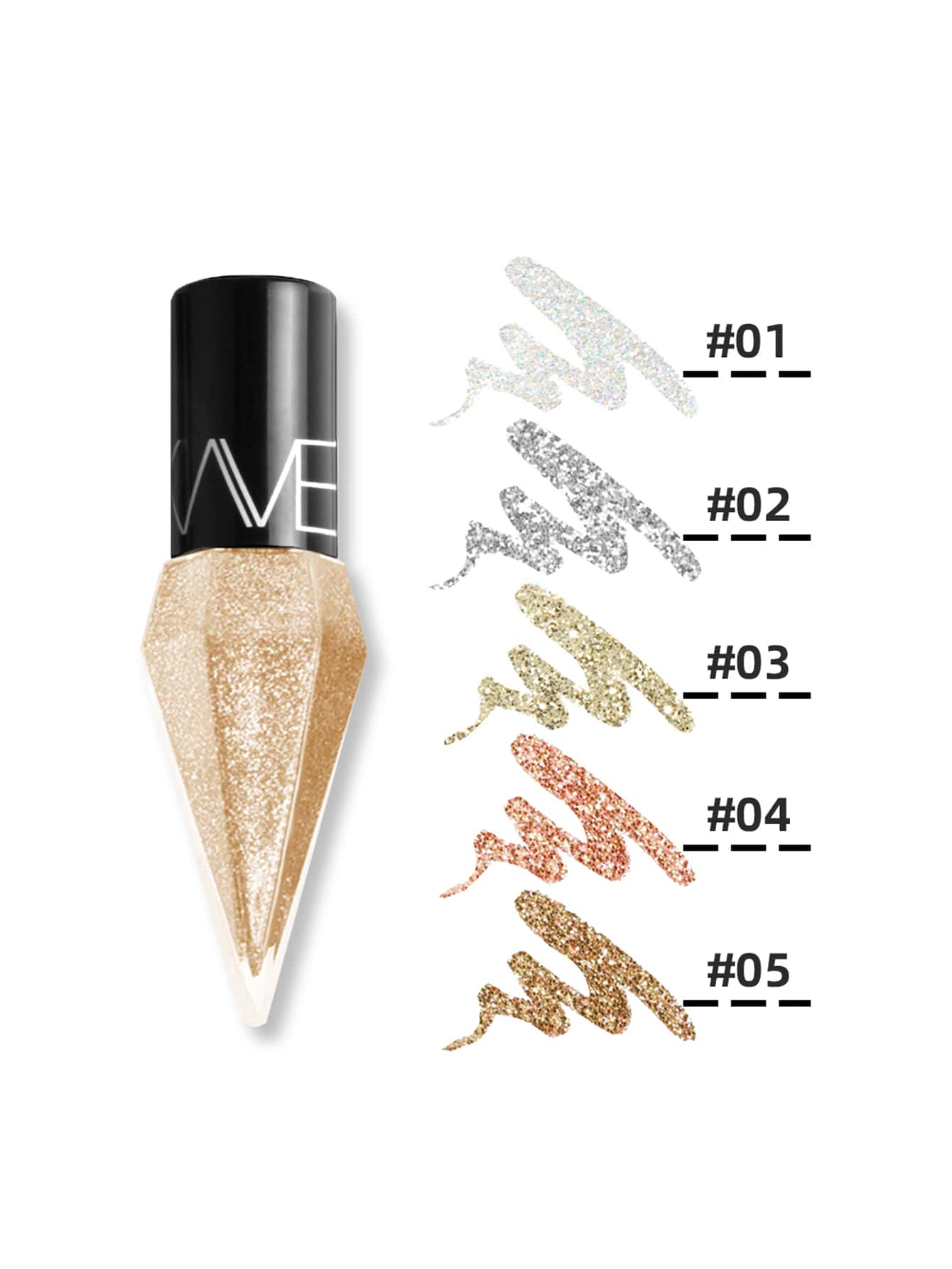 Shein - Rhinestone Glitter Eye Liners Eyeshadow, 1Pc Waterproof Silver Rose Gold Color Sequins Long-lasting Eyeliner Eye Shadow Y2K Makeup Beauty Cosmetics LK102-02 silver
