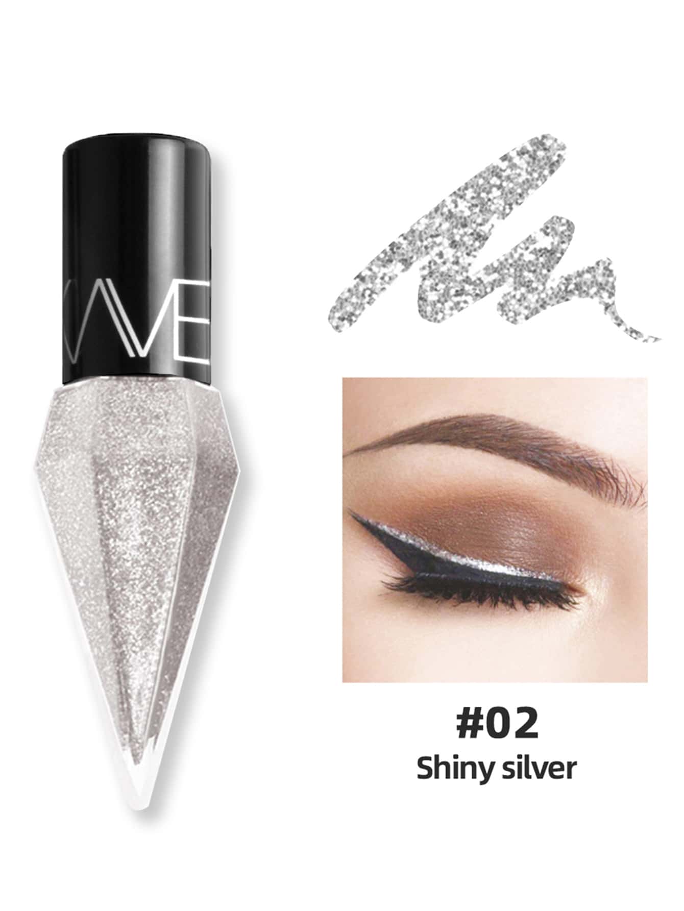Shein - Rhinestone Glitter Eye Liners Eyeshadow, 1Pc Waterproof Silver Rose Gold Color Sequins Long-lasting Eyeliner Eye Shadow Y2K Makeup Beauty Cosmetics LK102-02 silver