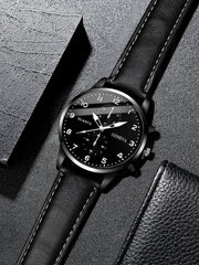 Shein - 2pcs/set Men's Fashionable Casual Numerical Scale Dial With Calendar Quartz Wristwatch And Leather Bracelet