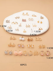 Shein - 1card/60pcs Stylish Floral, Moon & Butterfly Shaped Everyday Simple Earrings