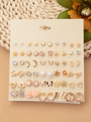 Shein - 1card/60pcs Stylish Floral, Moon & Butterfly Shaped Everyday Simple Earrings