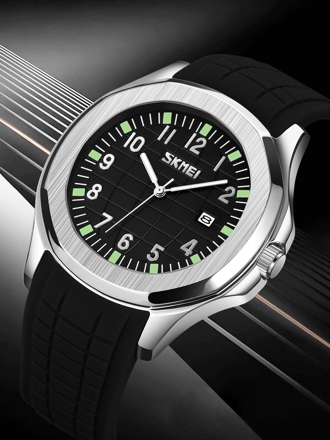 Shein - Men's Luxury Silicone Watch, Stainless Steel Back, Water Resistant Quartz Watch