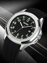 Shein - Men's Luxury Silicone Watch, Stainless Steel Back, Water Resistant Quartz Watch