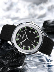 Shein - Men's Luxury Silicone Watch, Stainless Steel Back, Water Resistant Quartz Watch