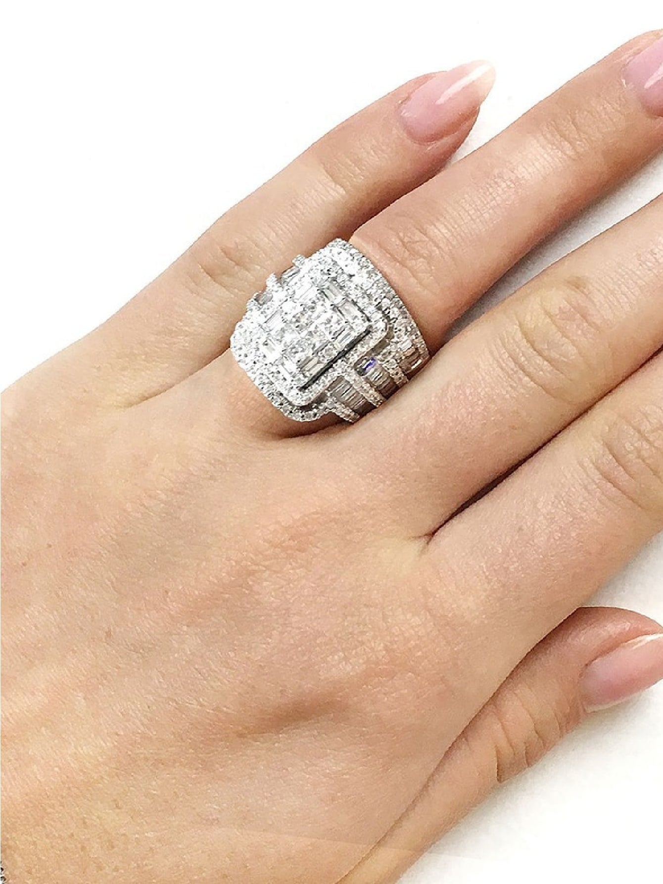 Shein - 2pcs luxury exaggerated women's Cubic Zirconia pair ring set ring fashion women's ring personalized jewelry