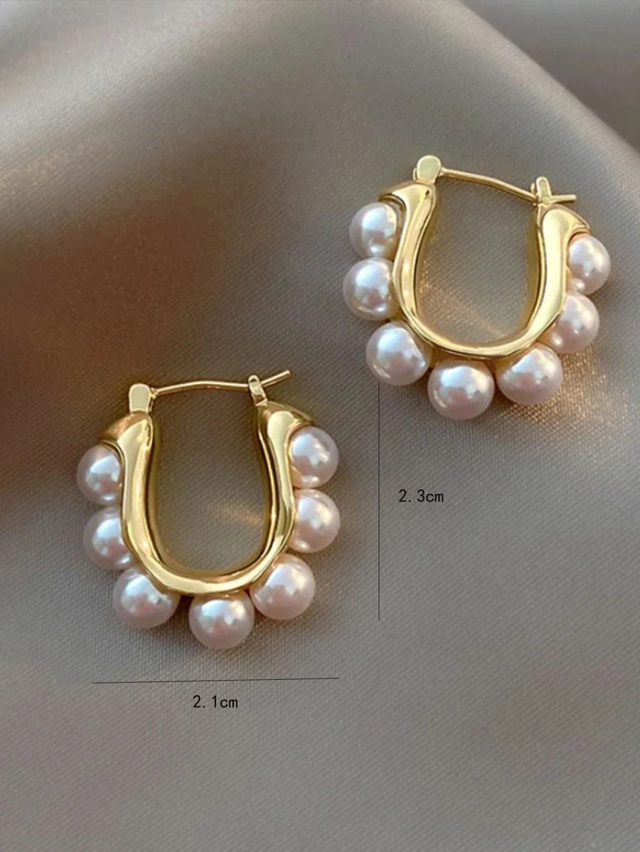 Shein European and American fashion metal U-shape artificial pearl stud earrings