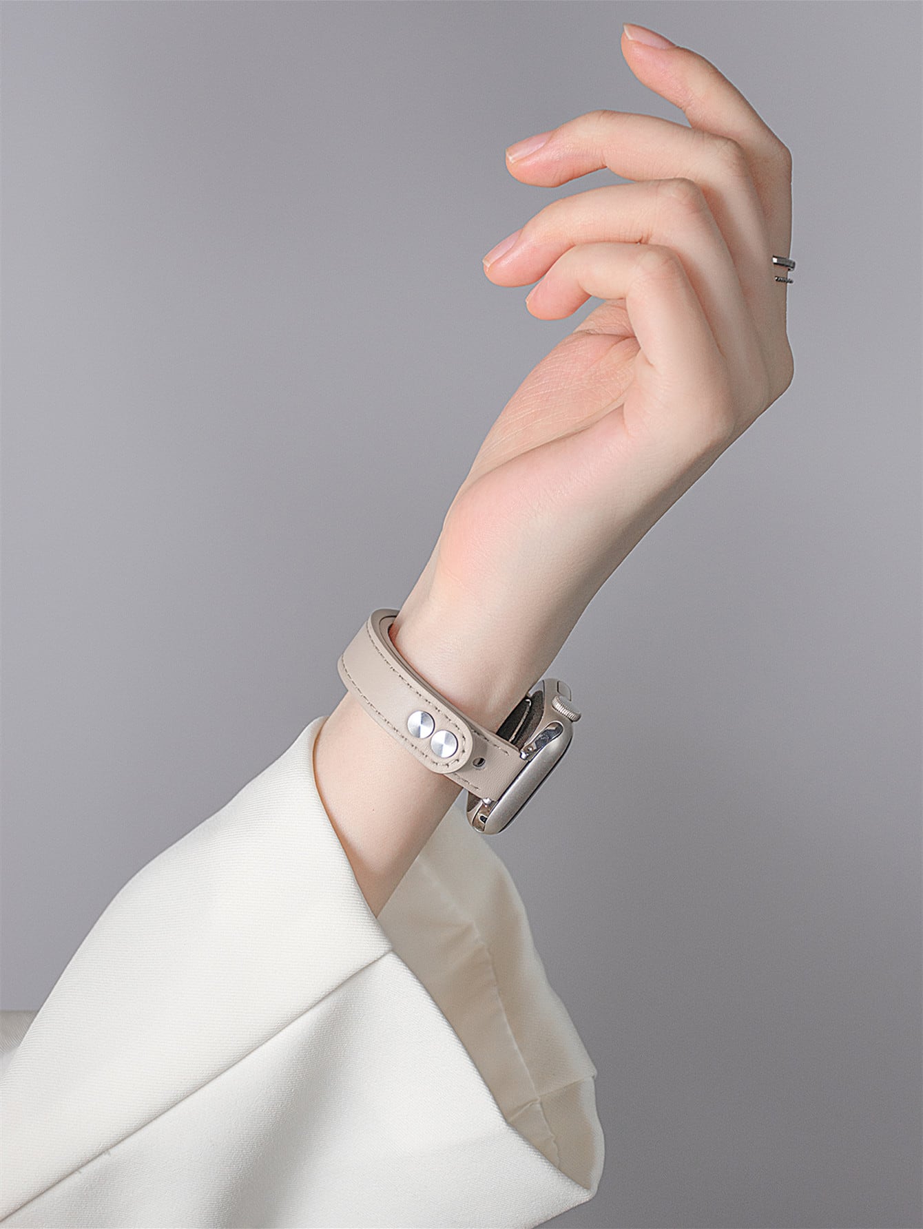Shein - 1pc Slim Beige Watch Band Compatible With Apple Watch