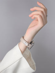 Shein - 1pc Slim Beige Watch Band Compatible With Apple Watch