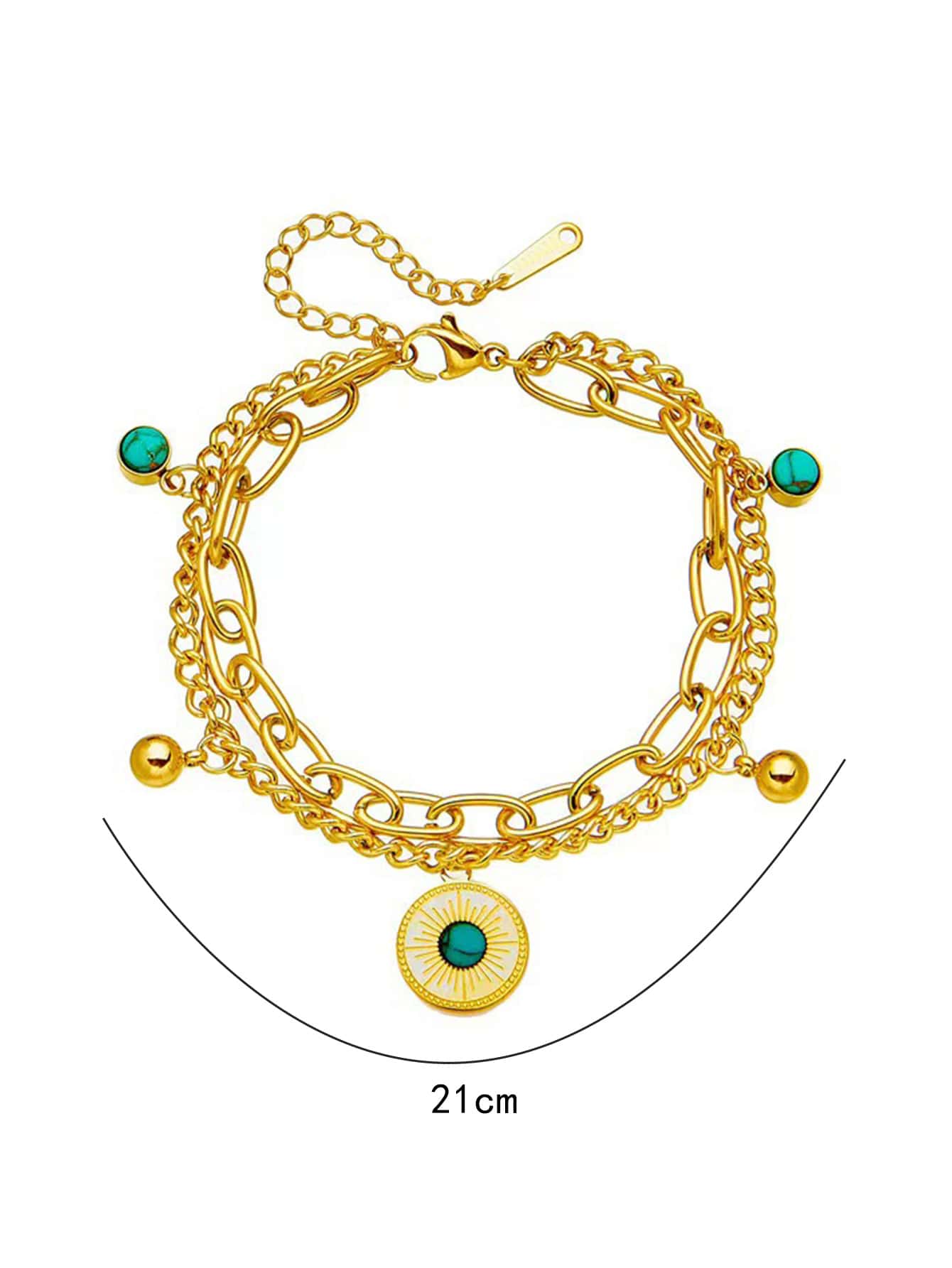 Shein - 1pc Dual Layer Turquoise Bead Stainless Steel Bracelet