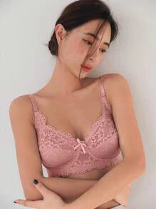 Shein - DAZY Metallic Loop Floral Lace Bra