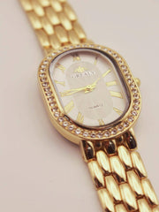 Shein - 1pc Women's Rose Gold Alloy Bracelet Watch, Fashionable Oval Quartz Wristwatch For Daily Decor