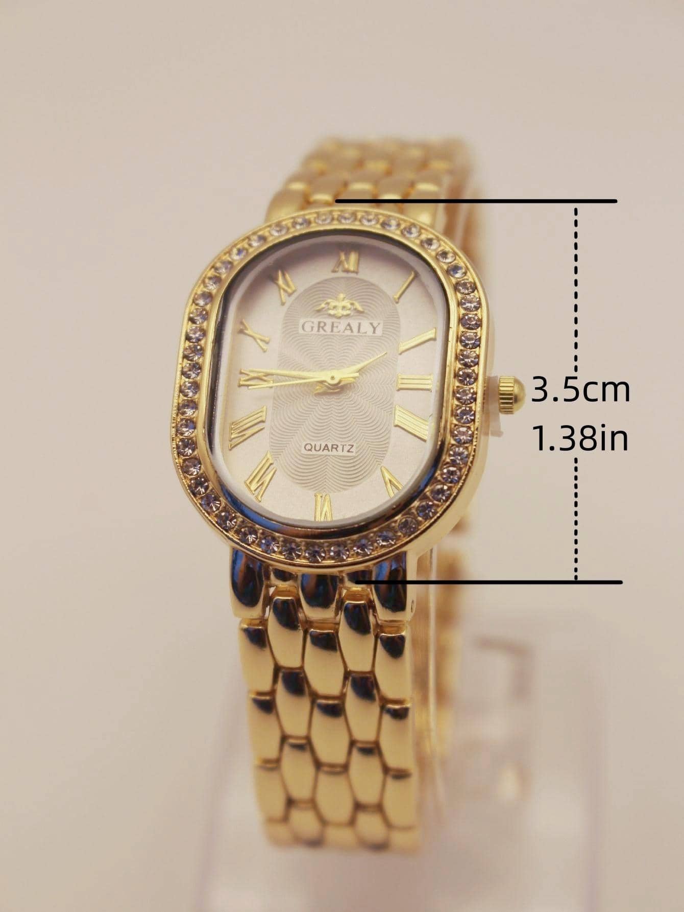 Shein - 1pc Women's Rose Gold Alloy Bracelet Watch, Fashionable Oval Quartz Wristwatch For Daily Decor