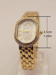 Shein - 1pc Women's Rose Gold Alloy Bracelet Watch, Fashionable Oval Quartz Wristwatch For Daily Decor