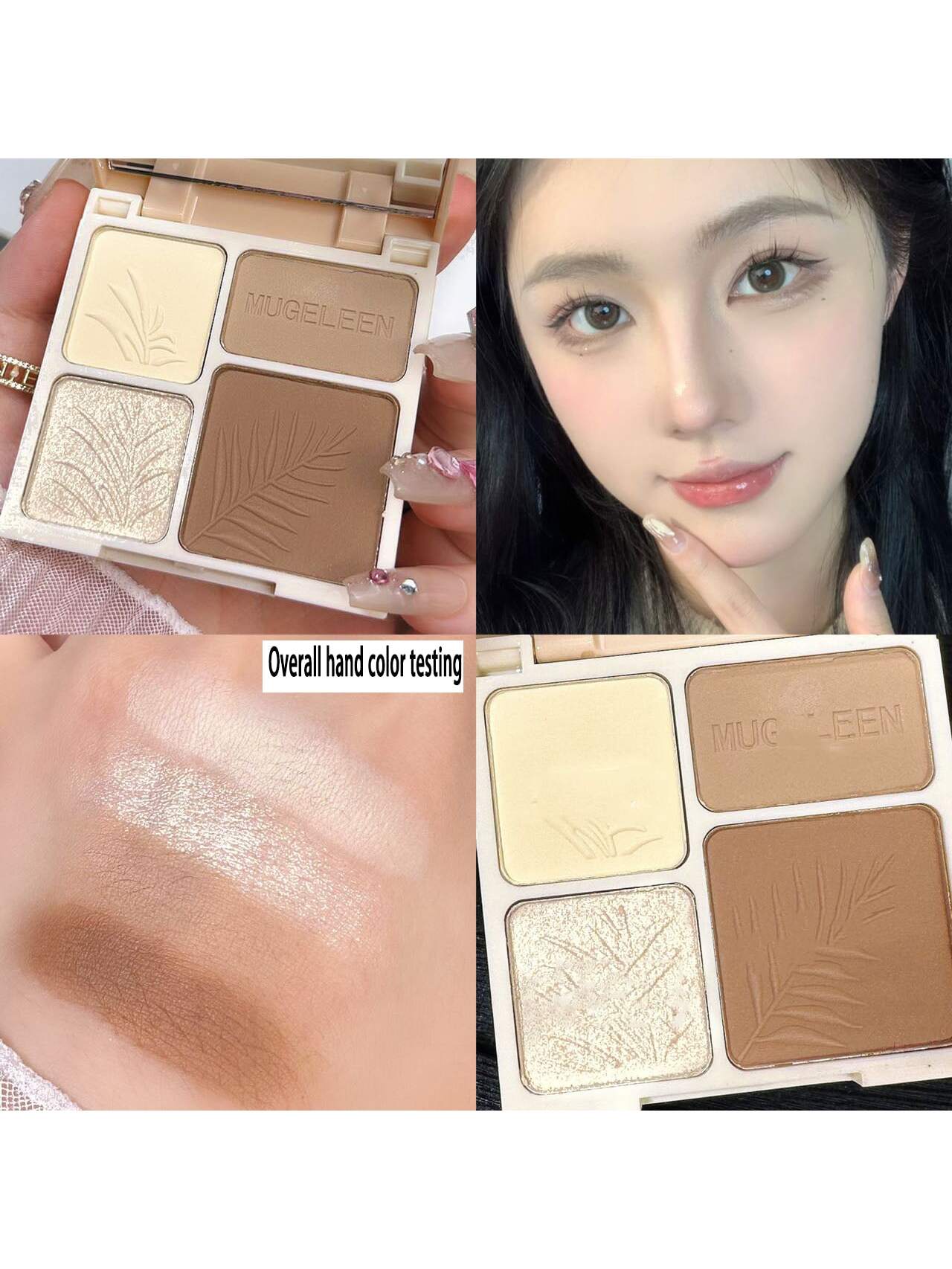 Shein - 4 Color Matte Contour Highlighter Powder With 4 Grid Design For Face Slimming, Shaping & Brightening. Available In 2 Colors. Easy To Apply, Long-Lasting & Non-Flying Powder