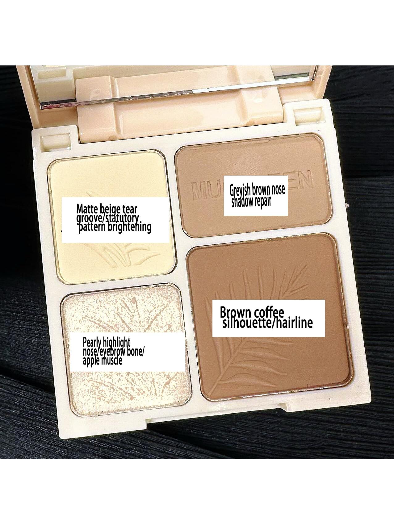 Shein - 4 Color Matte Contour Highlighter Powder With 4 Grid Design For Face Slimming, Shaping & Brightening. Available In 2 Colors. Easy To Apply, Long-Lasting & Non-Flying Powder