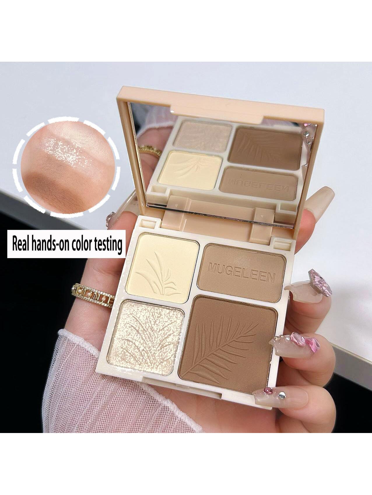 Shein - 4 Color Matte Contour Highlighter Powder With 4 Grid Design For Face Slimming, Shaping & Brightening. Available In 2 Colors. Easy To Apply, Long-Lasting & Non-Flying Powder