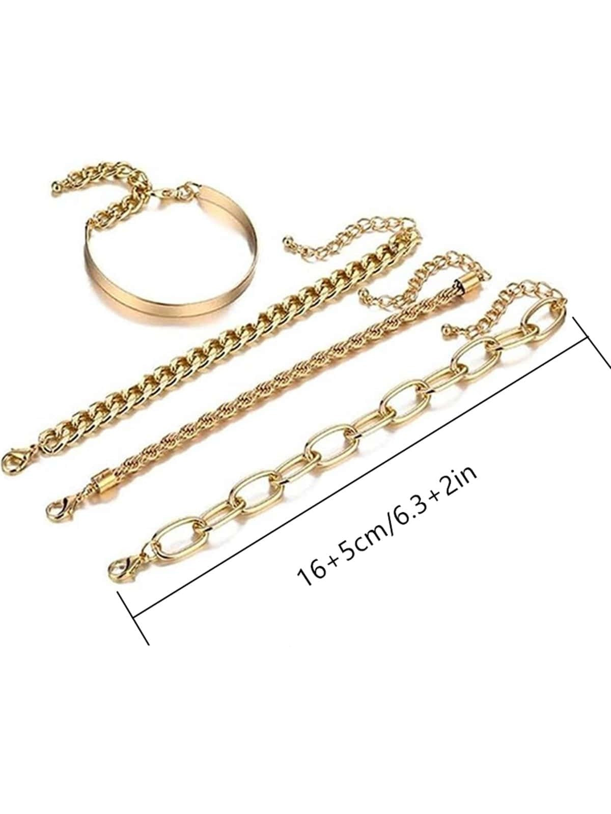 Shein - Punk style bracelet adjustable fashion chain Paper clip thick flat chain women's jewelry set 4 pieces