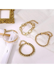 Shein - Punk style bracelet adjustable fashion chain Paper clip thick flat chain women's jewelry set 4 pieces