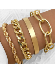 Shein - Punk style bracelet adjustable fashion chain Paper clip thick flat chain women's jewelry set 4 pieces
