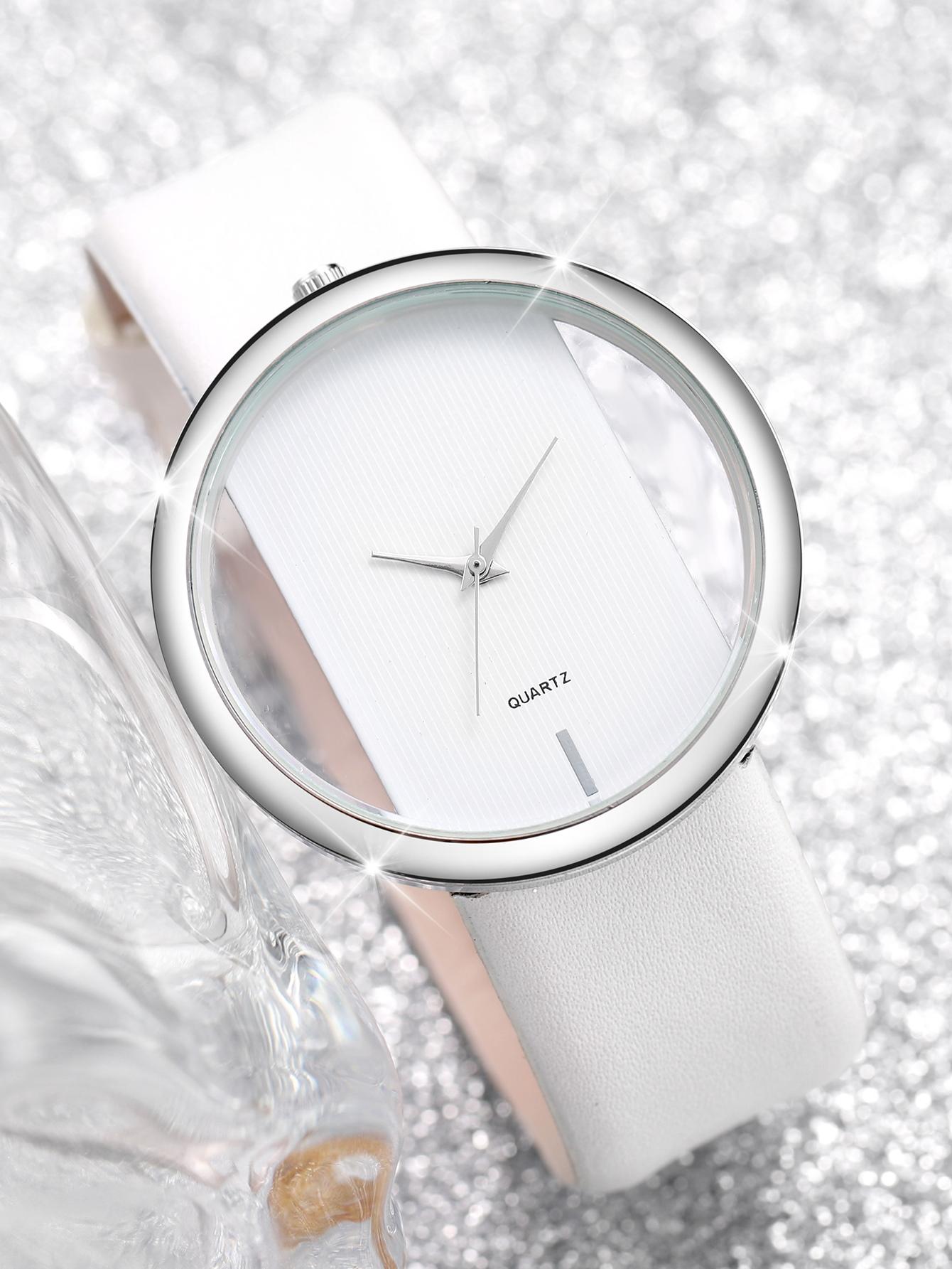 Shein - 1pc Minimalist Round Pointer Quartz Watch & 1pc Butterfly Charm Bracelet