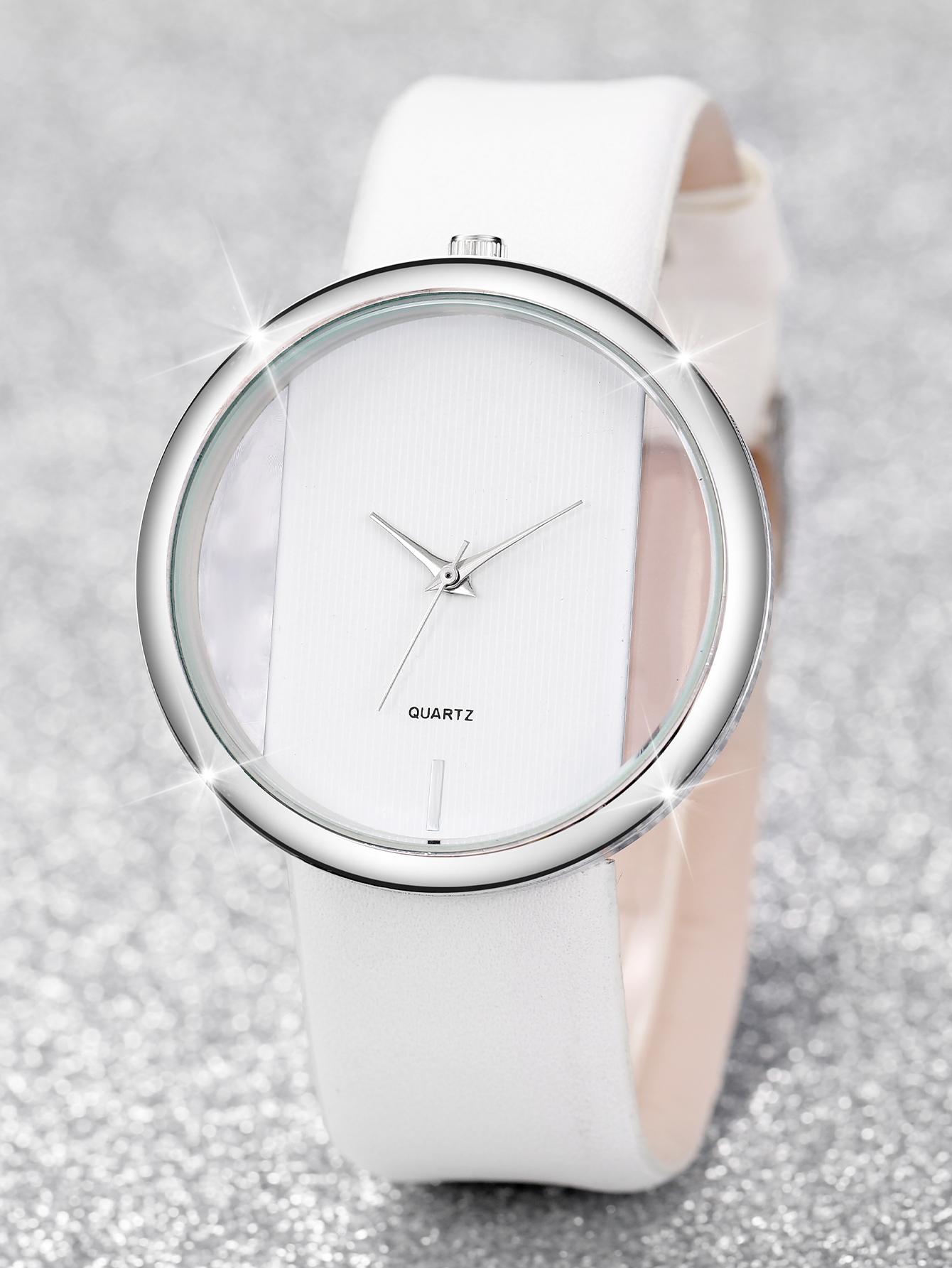 Shein - 1pc Minimalist Round Pointer Quartz Watch & 1pc Butterfly Charm Bracelet