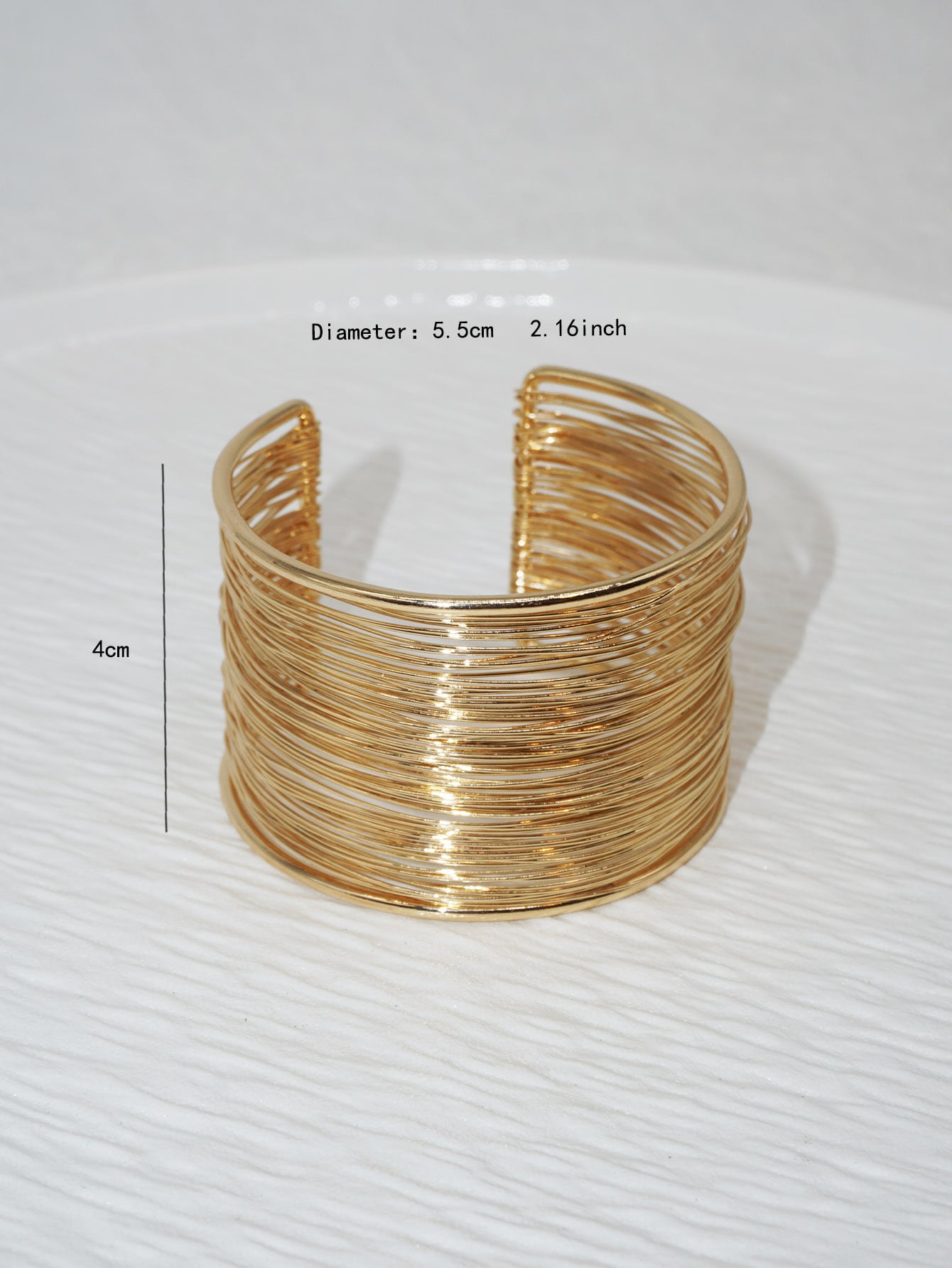Shein - European And American Classic Trendy Luxury Women's Fashion 4.0cm Wide Gold-color Iron Wire Wrapped Iron Alloy Bangle