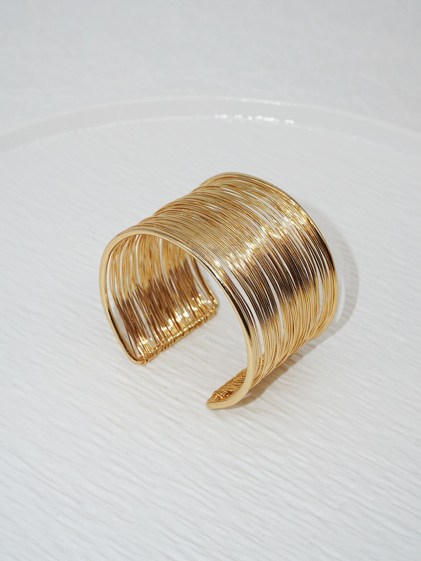Shein - European And American Classic Trendy Luxury Women's Fashion 4.0cm Wide Gold-color Iron Wire Wrapped Iron Alloy Bangle