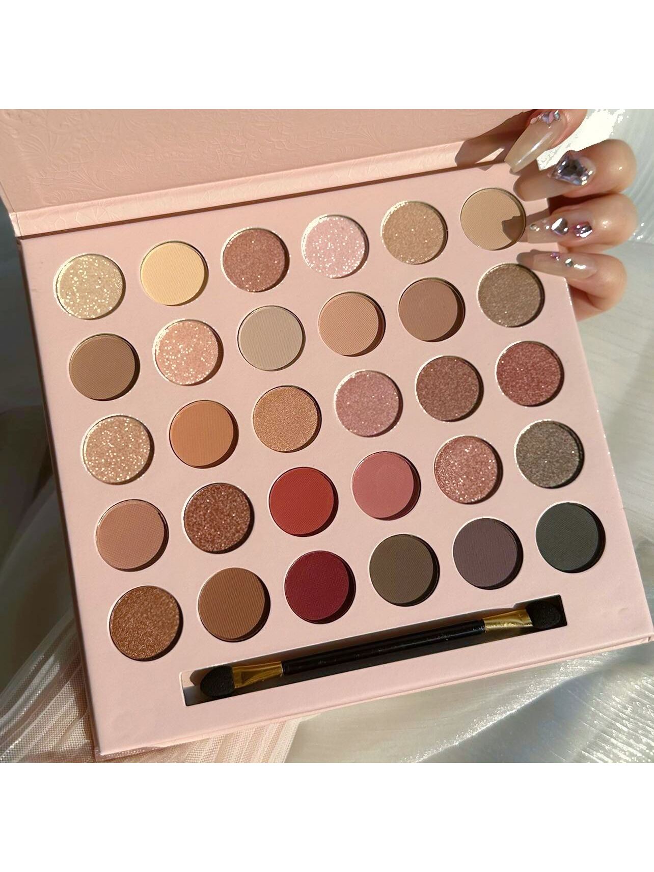 Shein - 30-Color Matte & Shimmer Eyeshadow Palette With Brush, Long-Lasting, Not Easy To Smudge