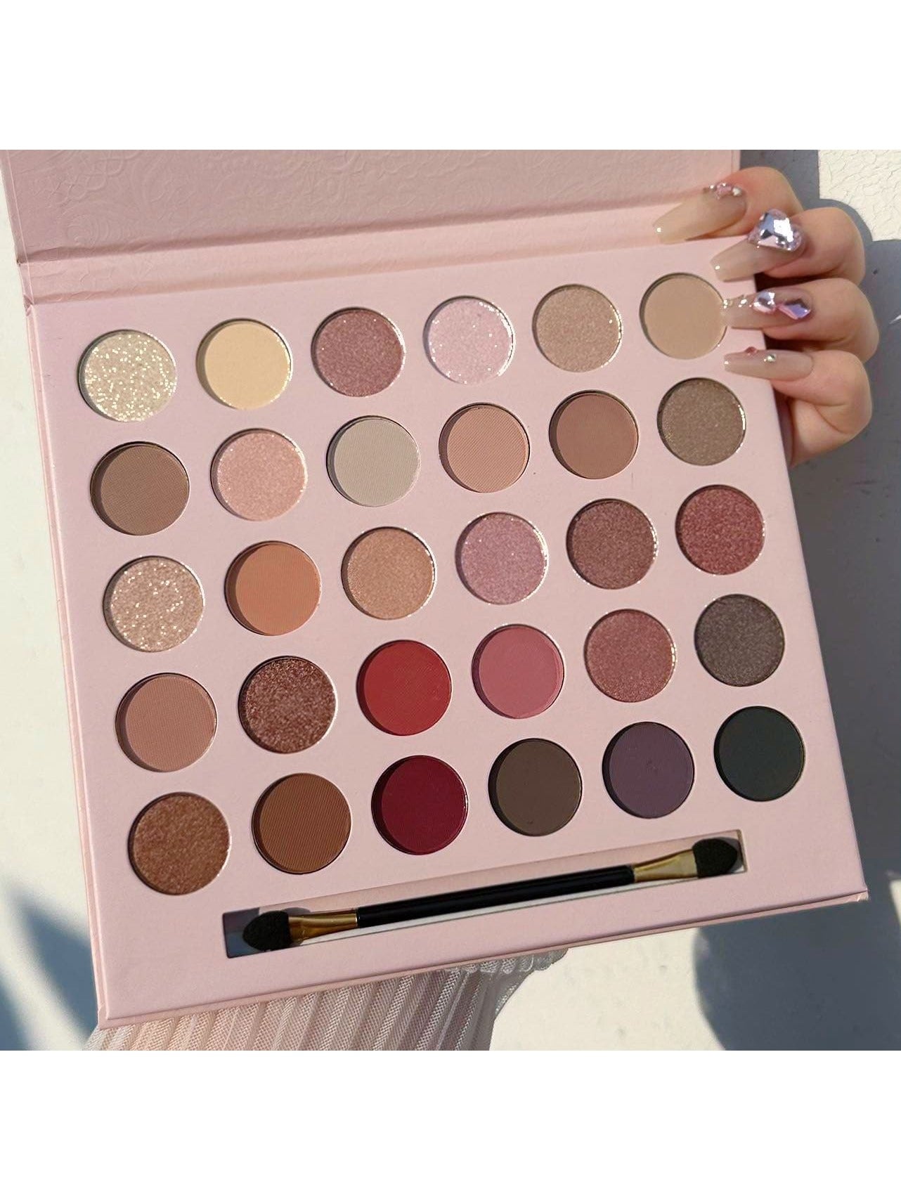 Shein - 30-Color Matte & Shimmer Eyeshadow Palette With Brush, Long-Lasting, Not Easy To Smudge
