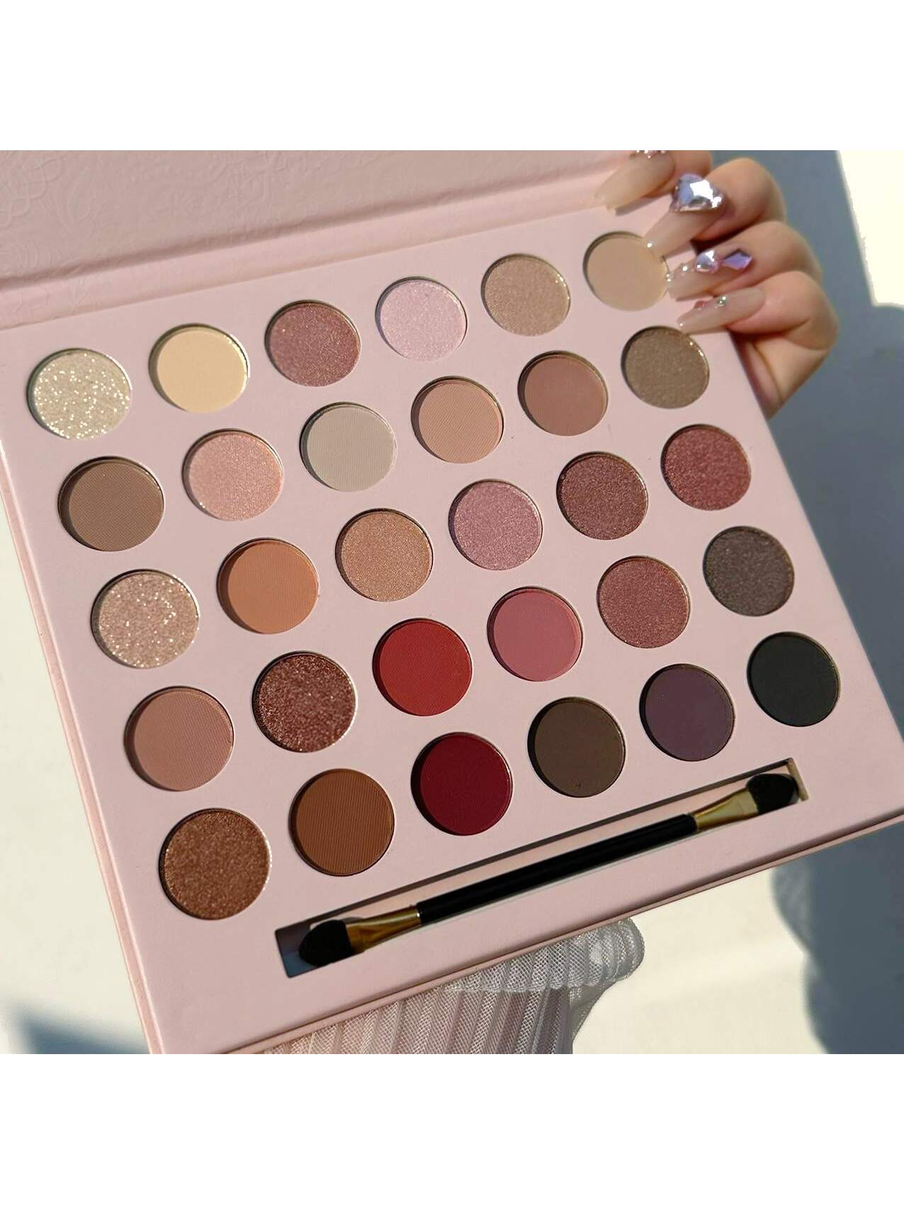 Shein - 30-Color Matte & Shimmer Eyeshadow Palette With Brush, Long-Lasting, Not Easy To Smudge