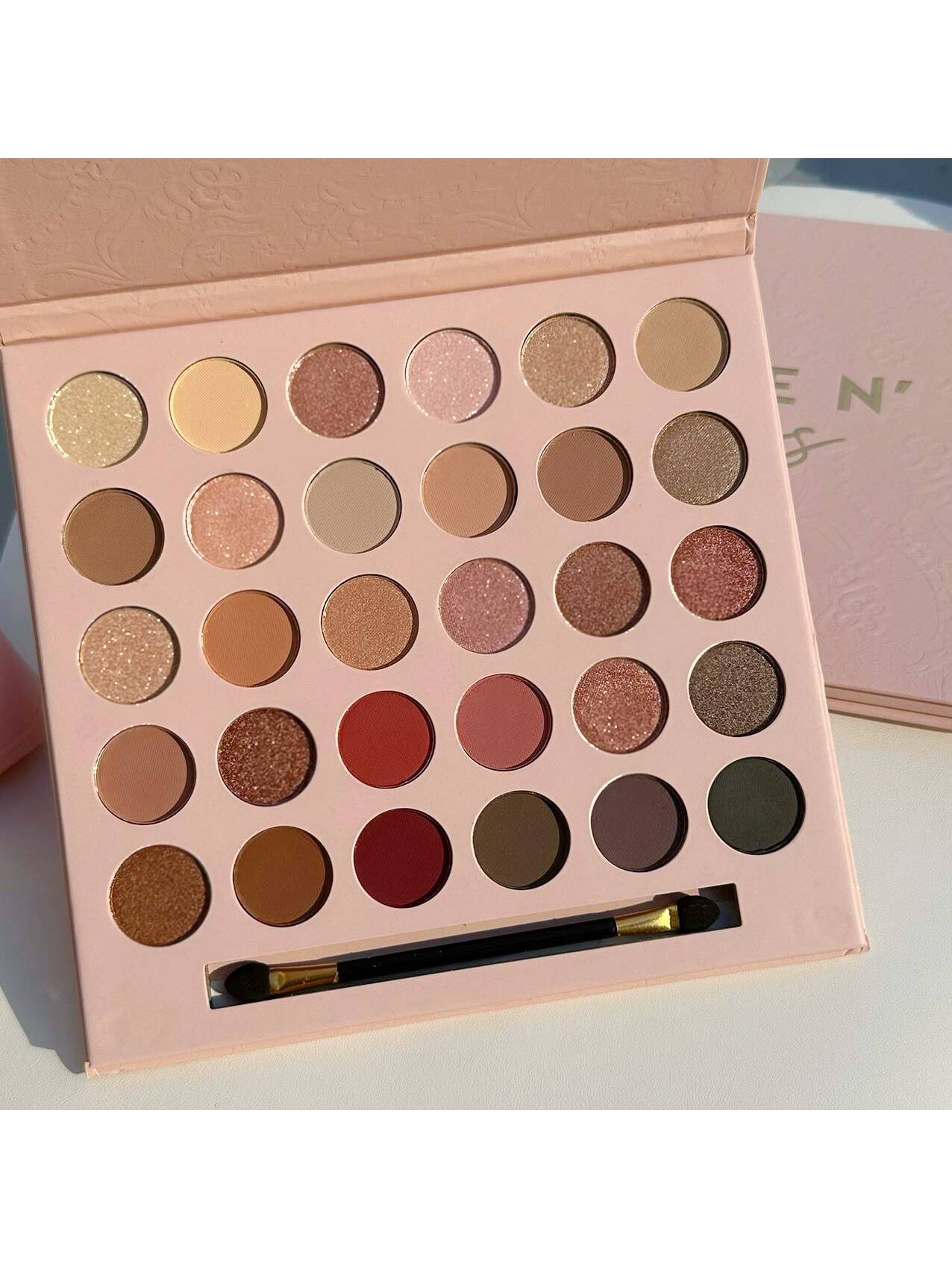 Shein - 30-Color Matte & Shimmer Eyeshadow Palette With Brush, Long-Lasting, Not Easy To Smudge