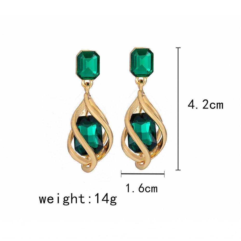 Shein - 2Pcs Geometric Green Gemstone & Diamond Drop Earrings For Women