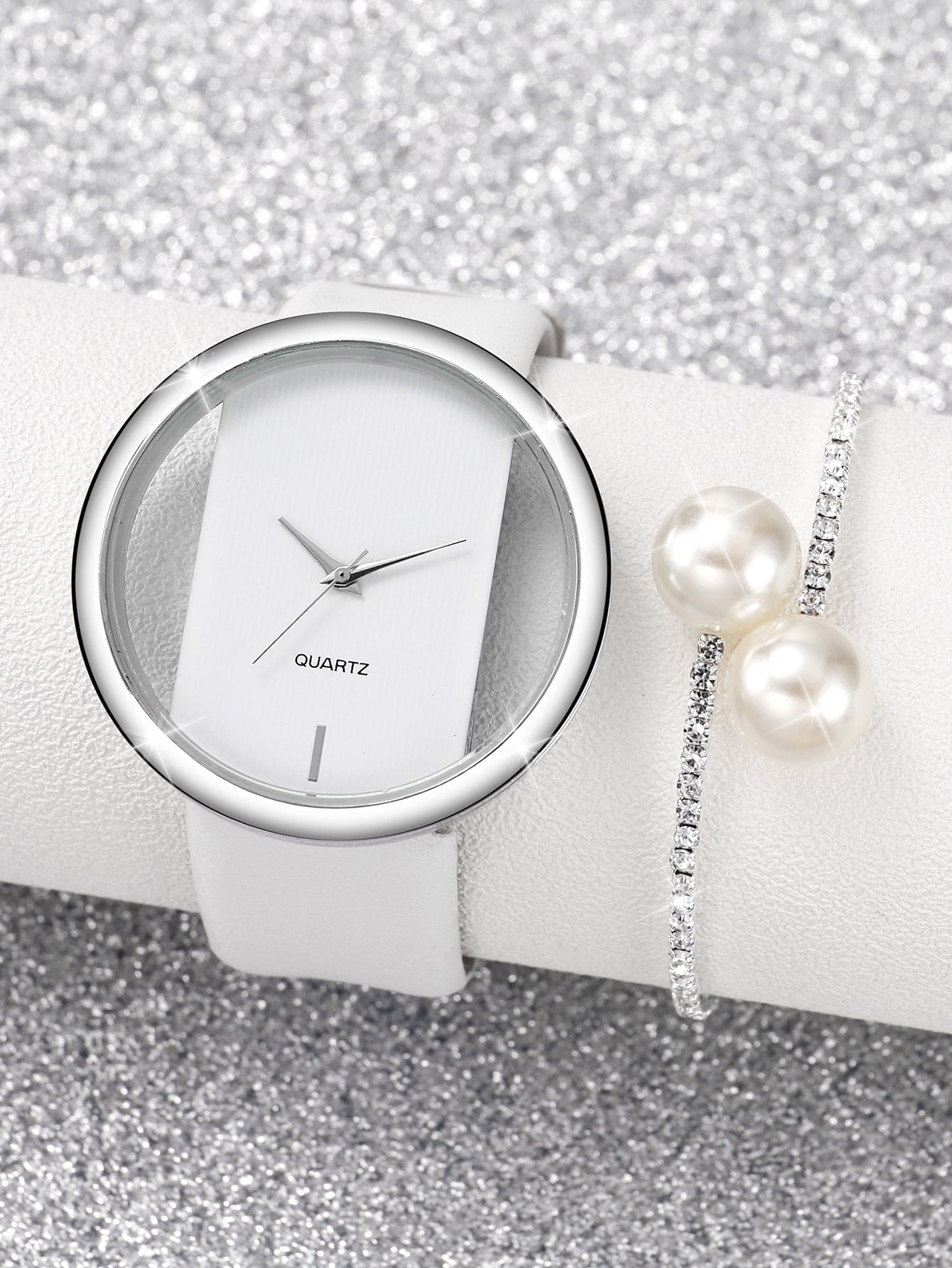 Shein - 1pc Minimalist Round Pointer Quartz Watch & 1pc Butterfly Charm Bracelet