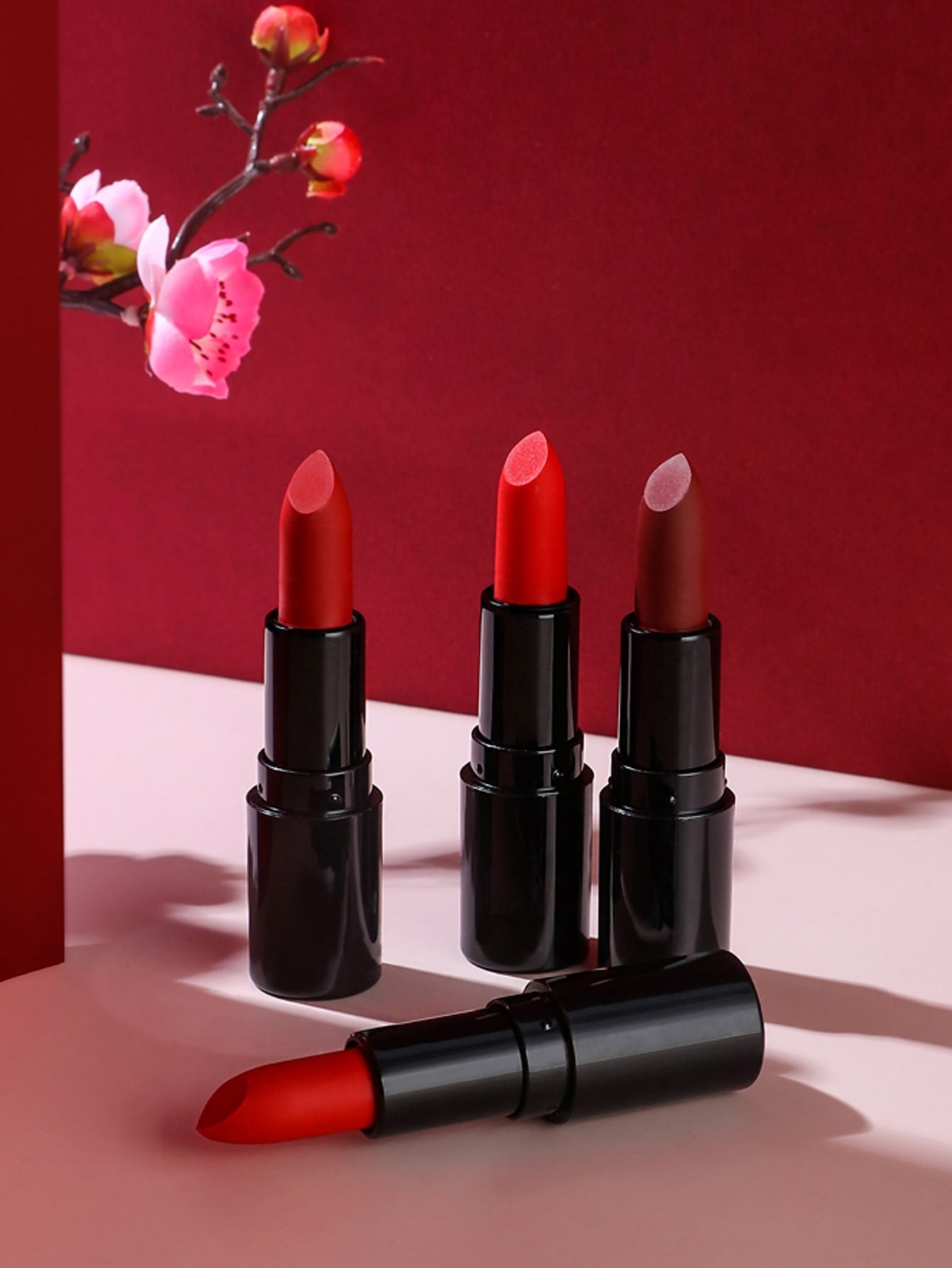 Shein - 4Pcs/Set Matte Velvet Lipstick Waterproof Long Lasting Moisturizing Cosmetic Solid Lip Balm