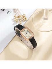 Shein - Minimalist Rectangular Faux Leather Strap Watch