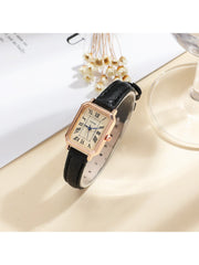 Shein - Minimalist Rectangular Faux Leather Strap Watch