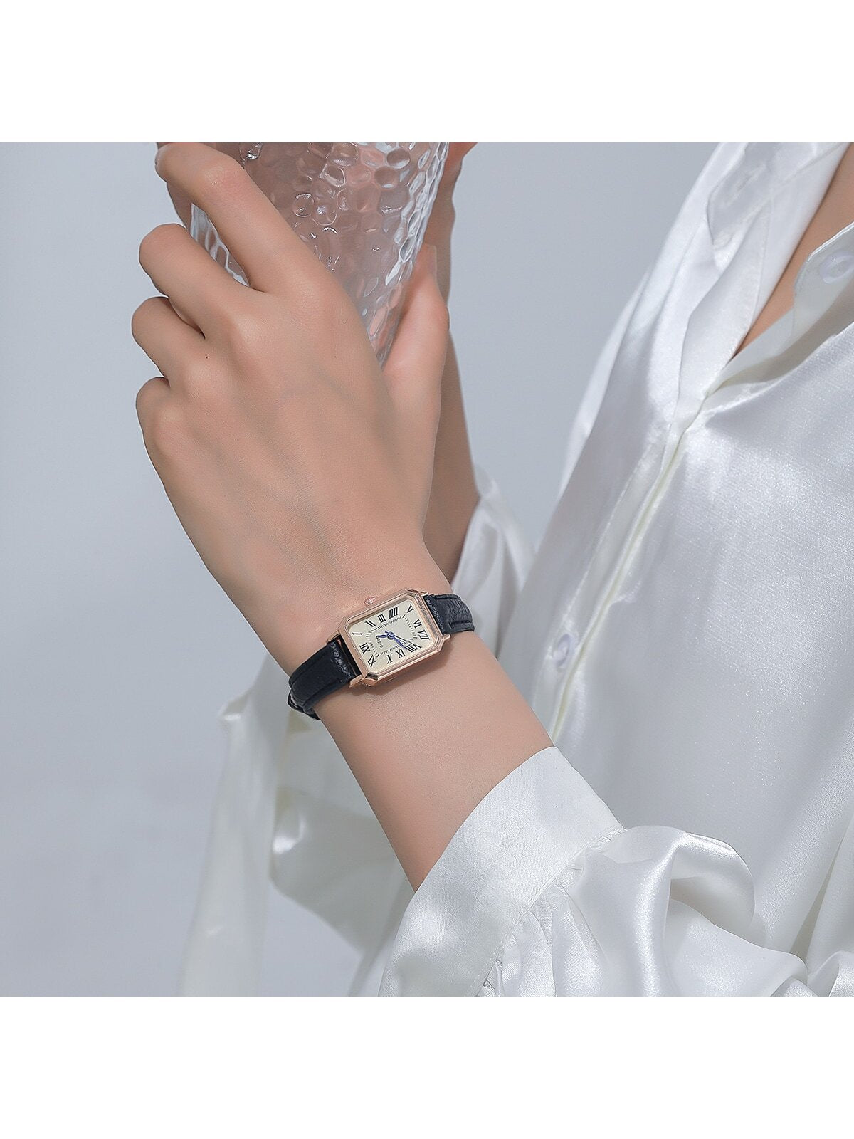 Shein - Minimalist Rectangular Faux Leather Strap Watch