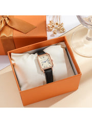 Shein - Minimalist Rectangular Faux Leather Strap Watch
